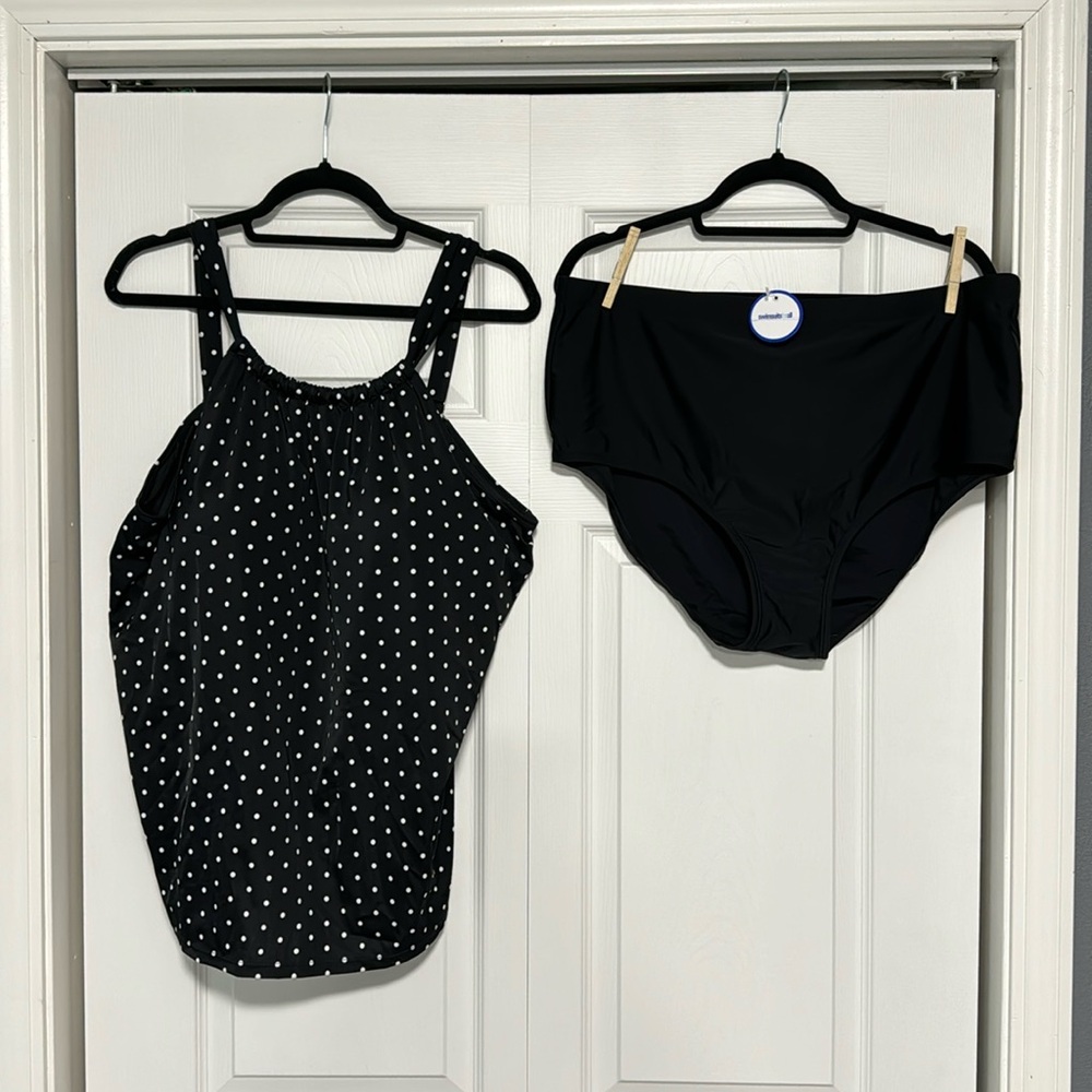 Black polka dot tankini